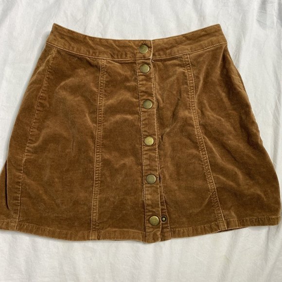 Brandy Melville Brown‎ Velvet Mini Skirt Snaps Down Front One Size Small - Picture 5 of 10